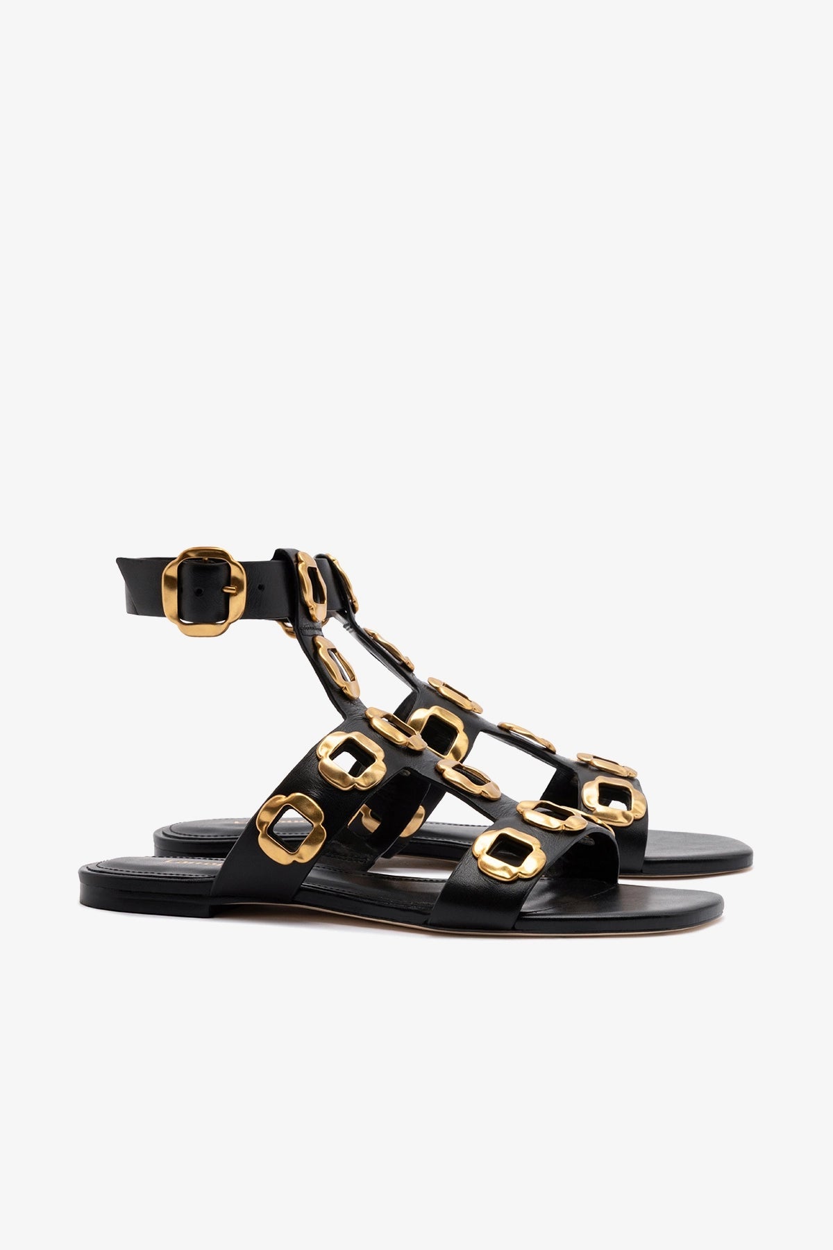 Larroude Milan Gladiator Flat In Black Leather
