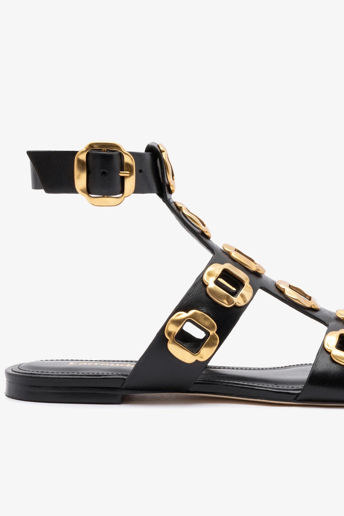 Larroude Milan Gladiator Flat In Black Leather