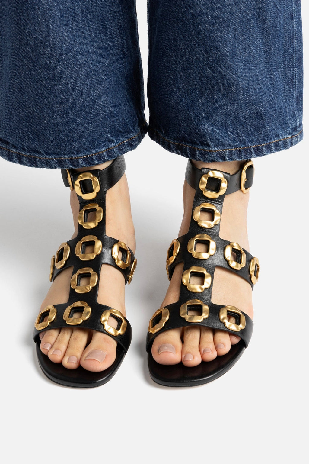 Larroude Milan Gladiator Flat In Black Leather