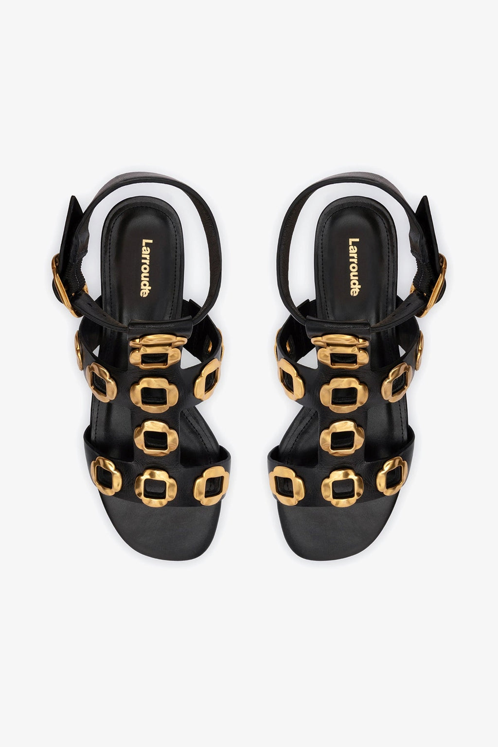 Larroude Milan Gladiator Flat In Black Leather