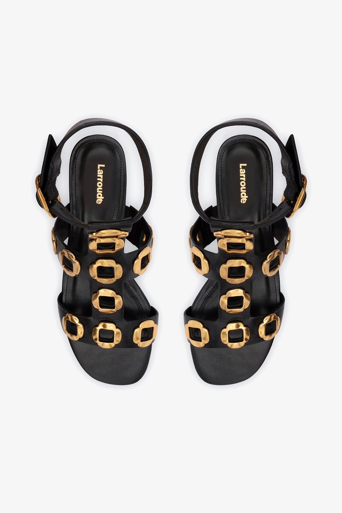 Larroude Milan Gladiator Flat In Black Leather