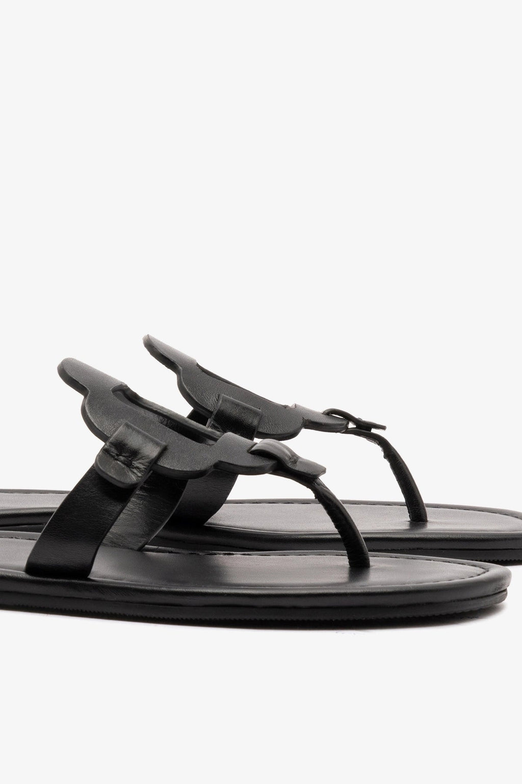 Larroude Margherita Thong Sandal In Black Leather