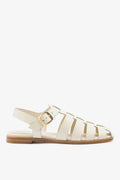 Larroude Stevie Flat Sandal In Ivory Box Leather