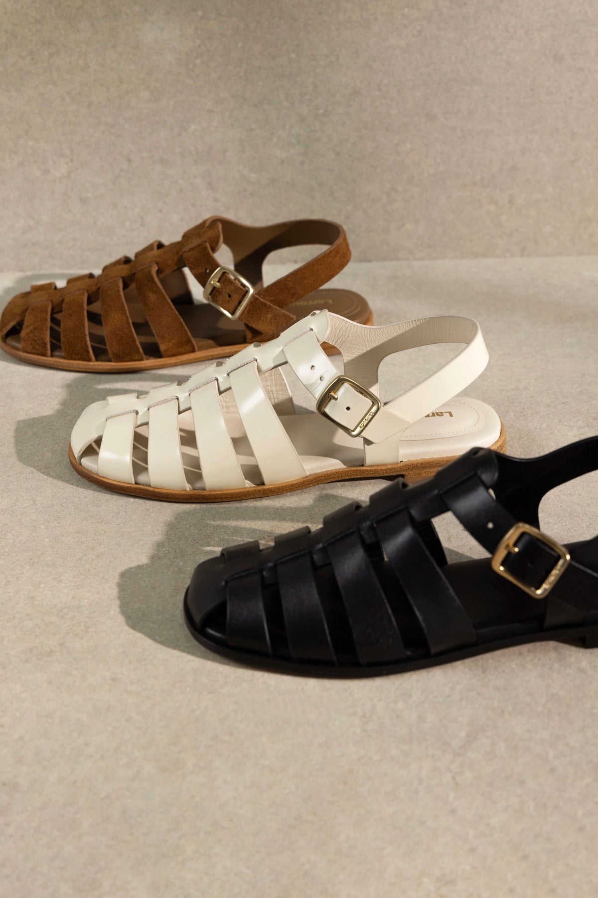 Larroude Stevie Flat Sandal In Ivory Box Leather