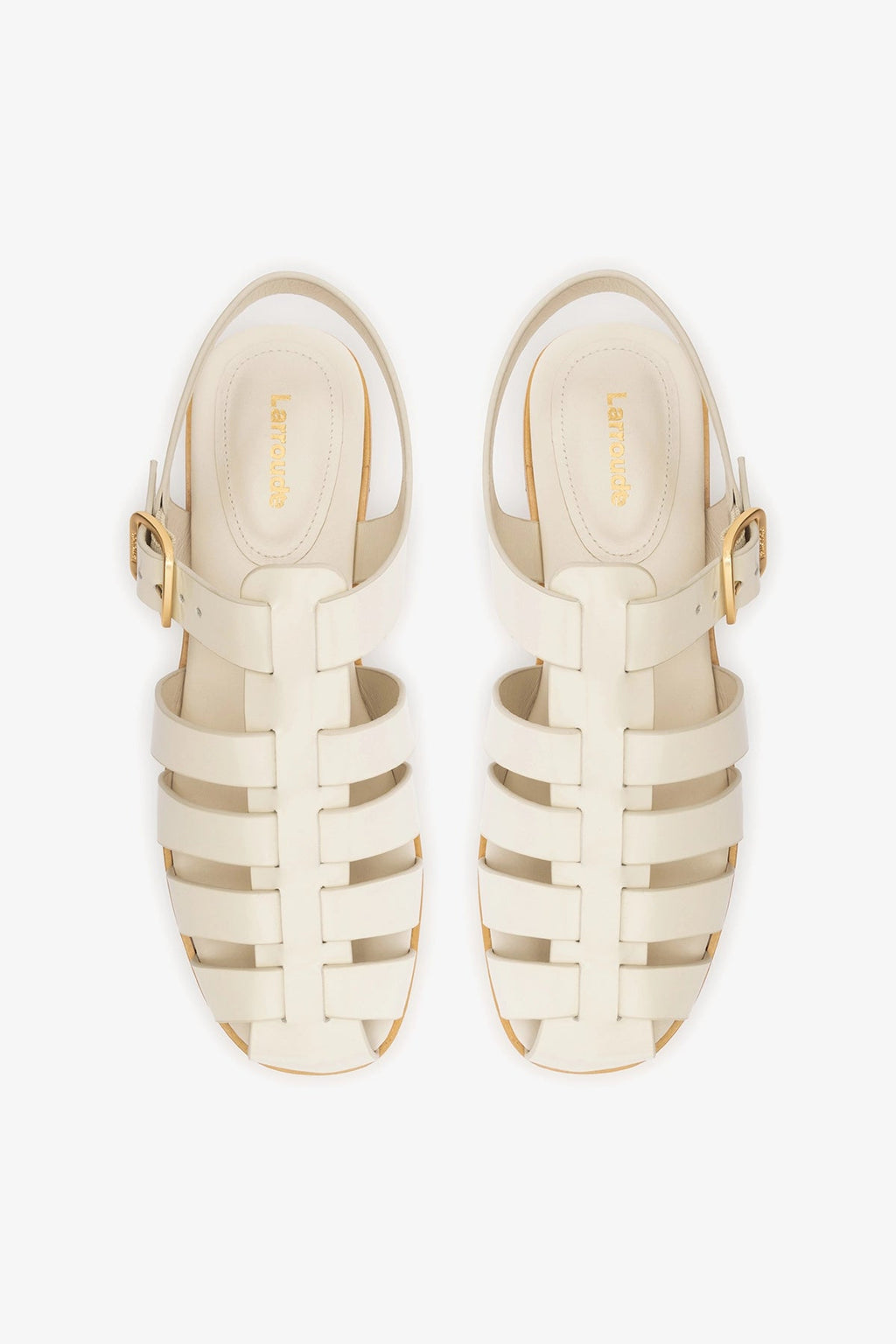 Larroude Stevie Flat Sandal In Ivory Box Leather