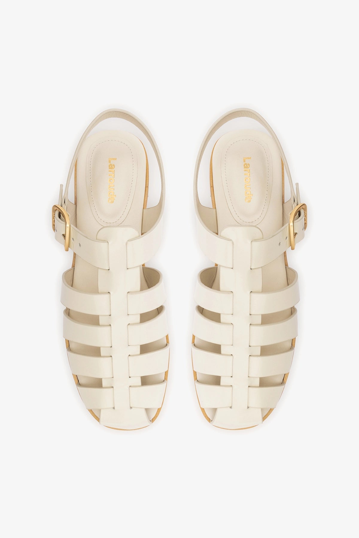 Larroude Stevie Flat Sandal In Ivory Box Leather