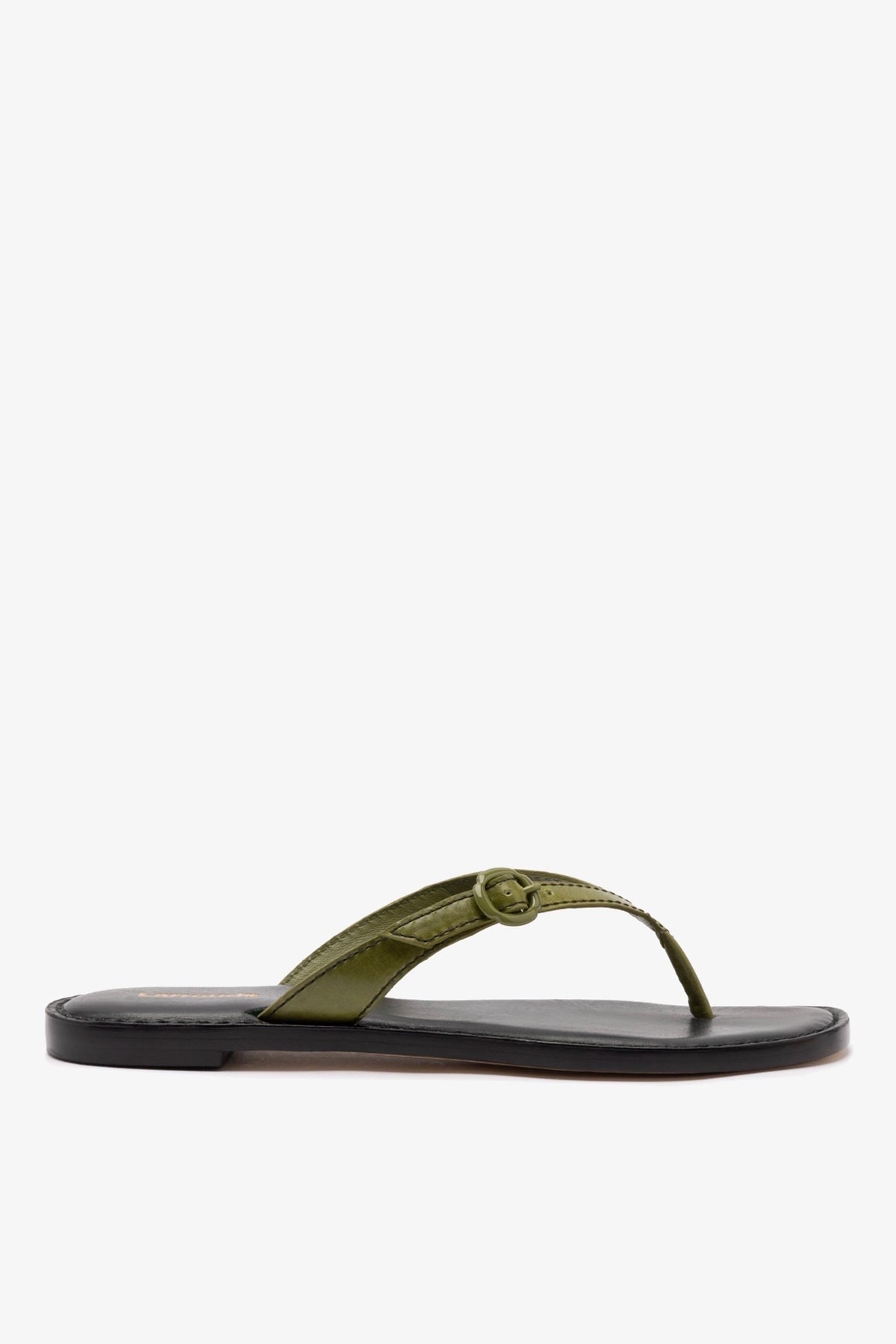 Larroude Mary Kate Flat Sandal In Seaweed Leather