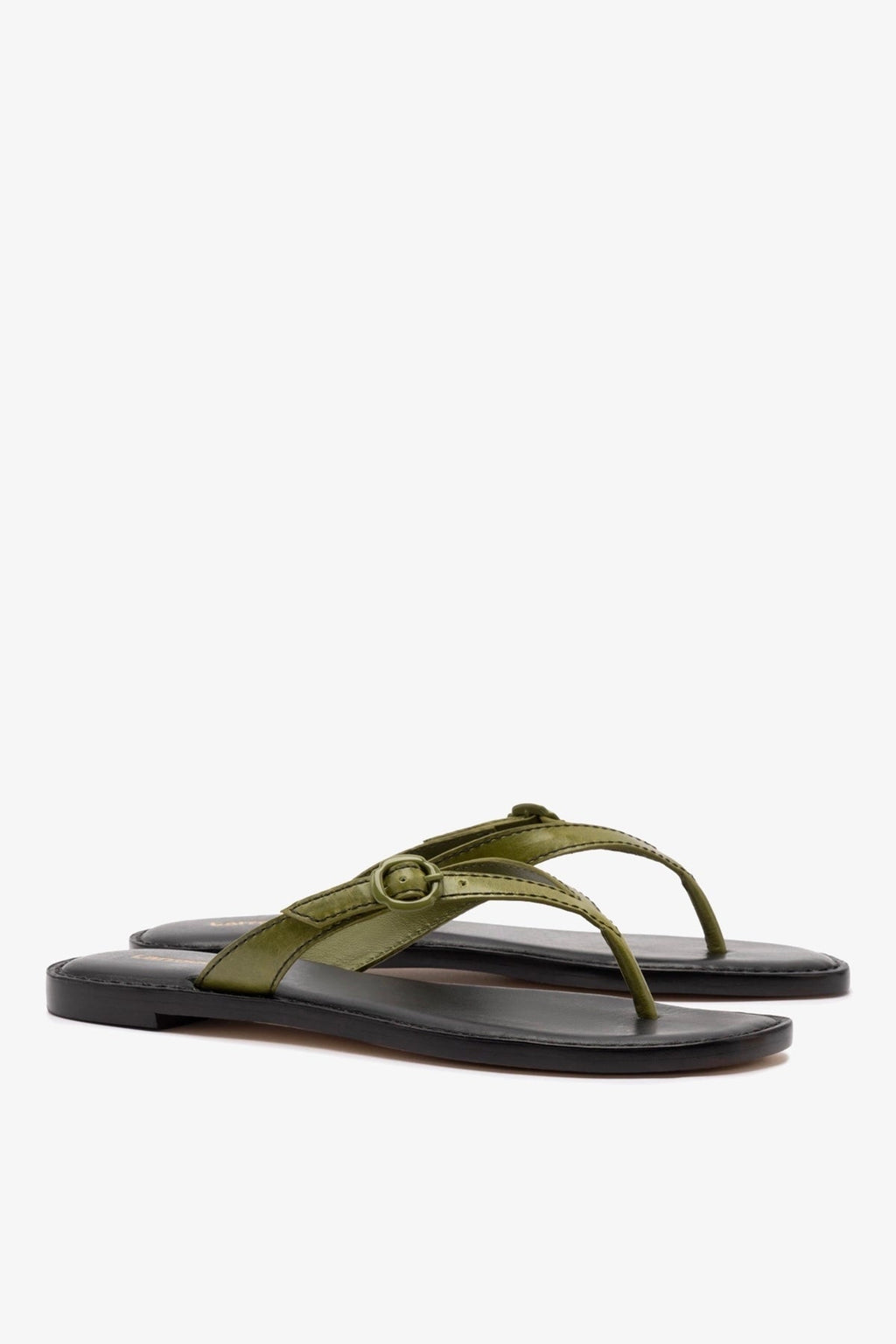 Larroude Mary Kate Flat Sandal In Seaweed Leather