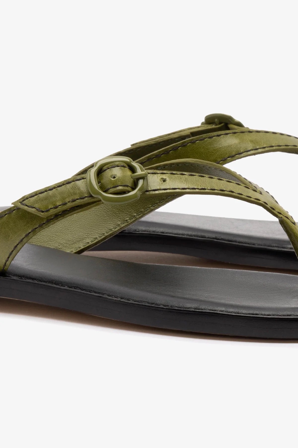 Larroude Mary Kate Flat Sandal In Seaweed Leather