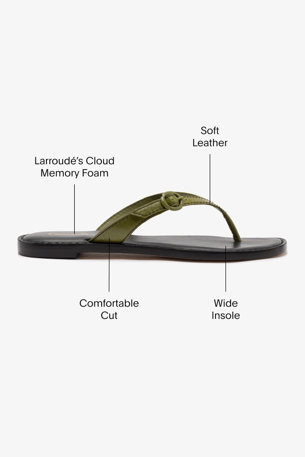 Larroude Mary Kate Flat Sandal In Seaweed Leather