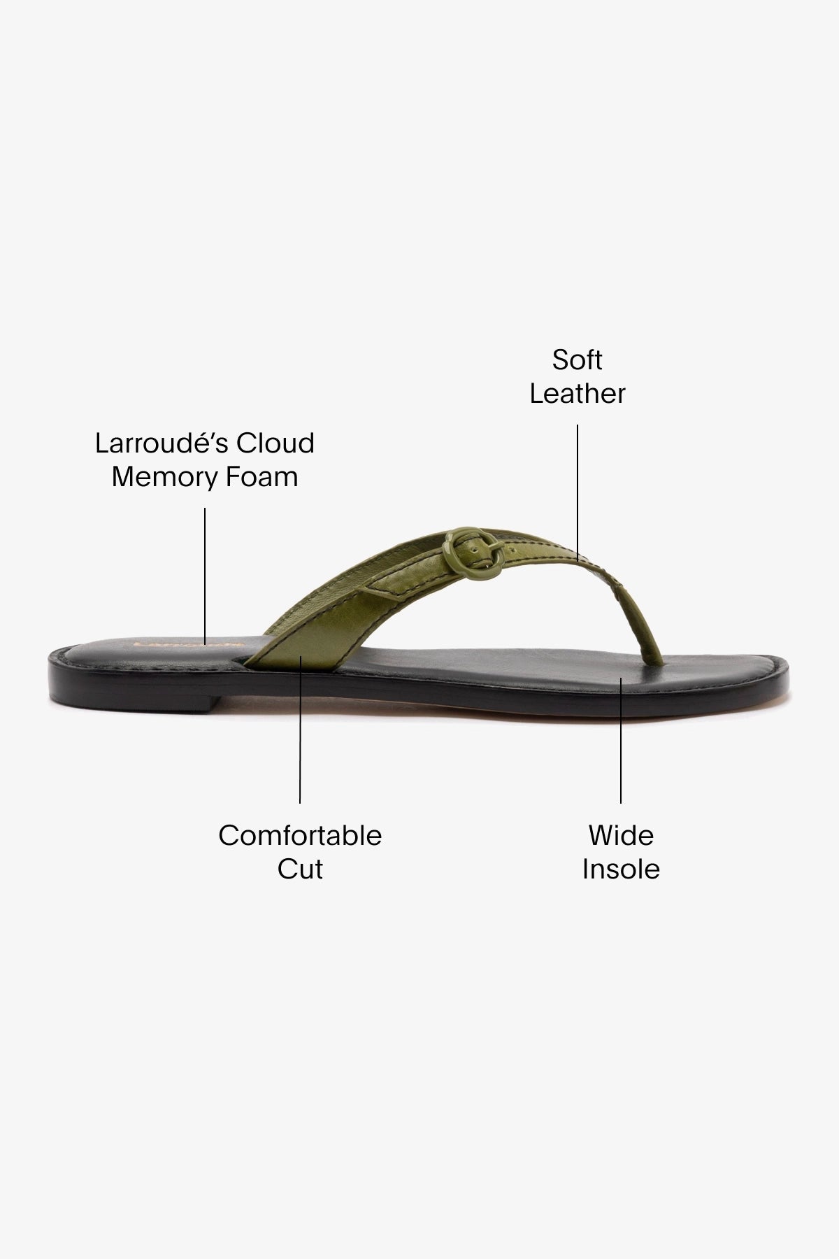 Larroude Mary Kate Flat Sandal In Seaweed Leather