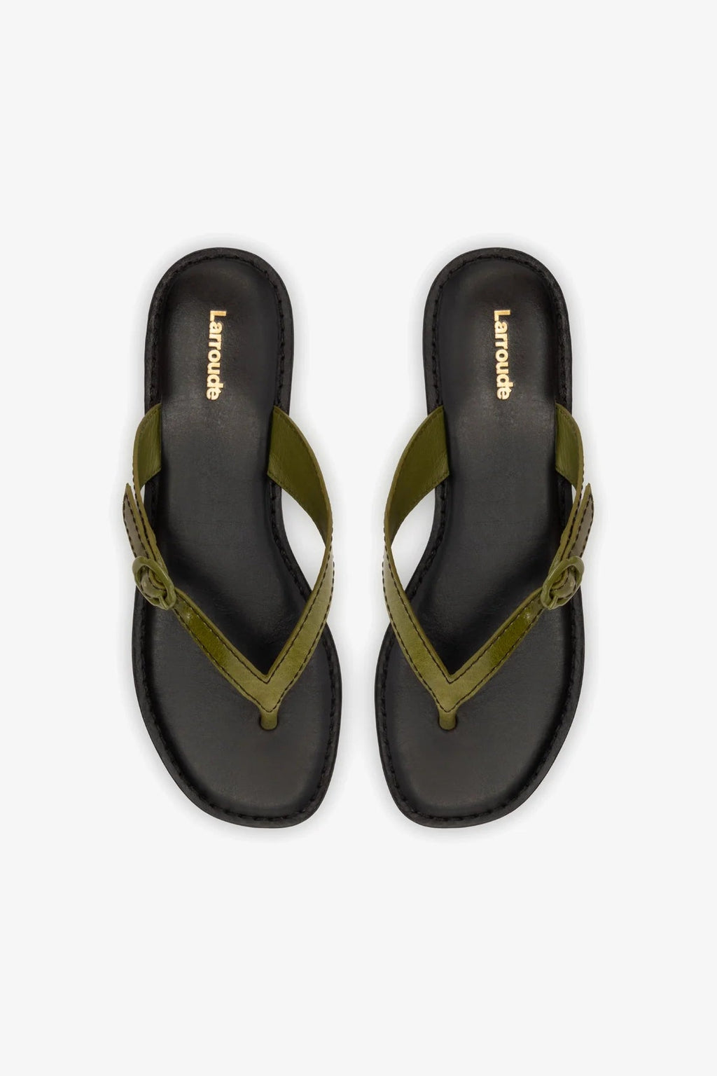 Larroude Mary Kate Flat Sandal In Seaweed Leather