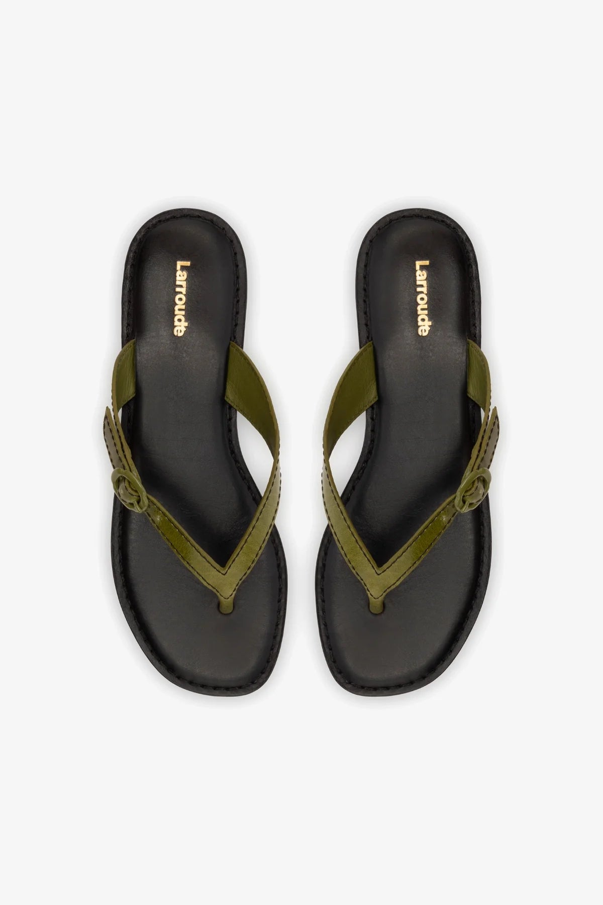 Larroude Mary Kate Flat Sandal In Seaweed Leather