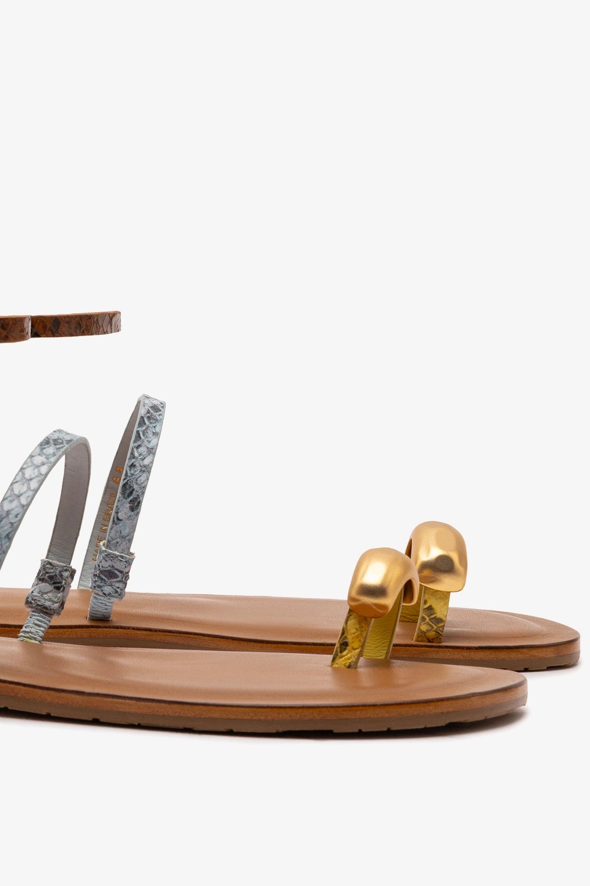 Larroude Biarritz Flat Sandal In Lemonade, Maya and Oud Python Embossed Leather