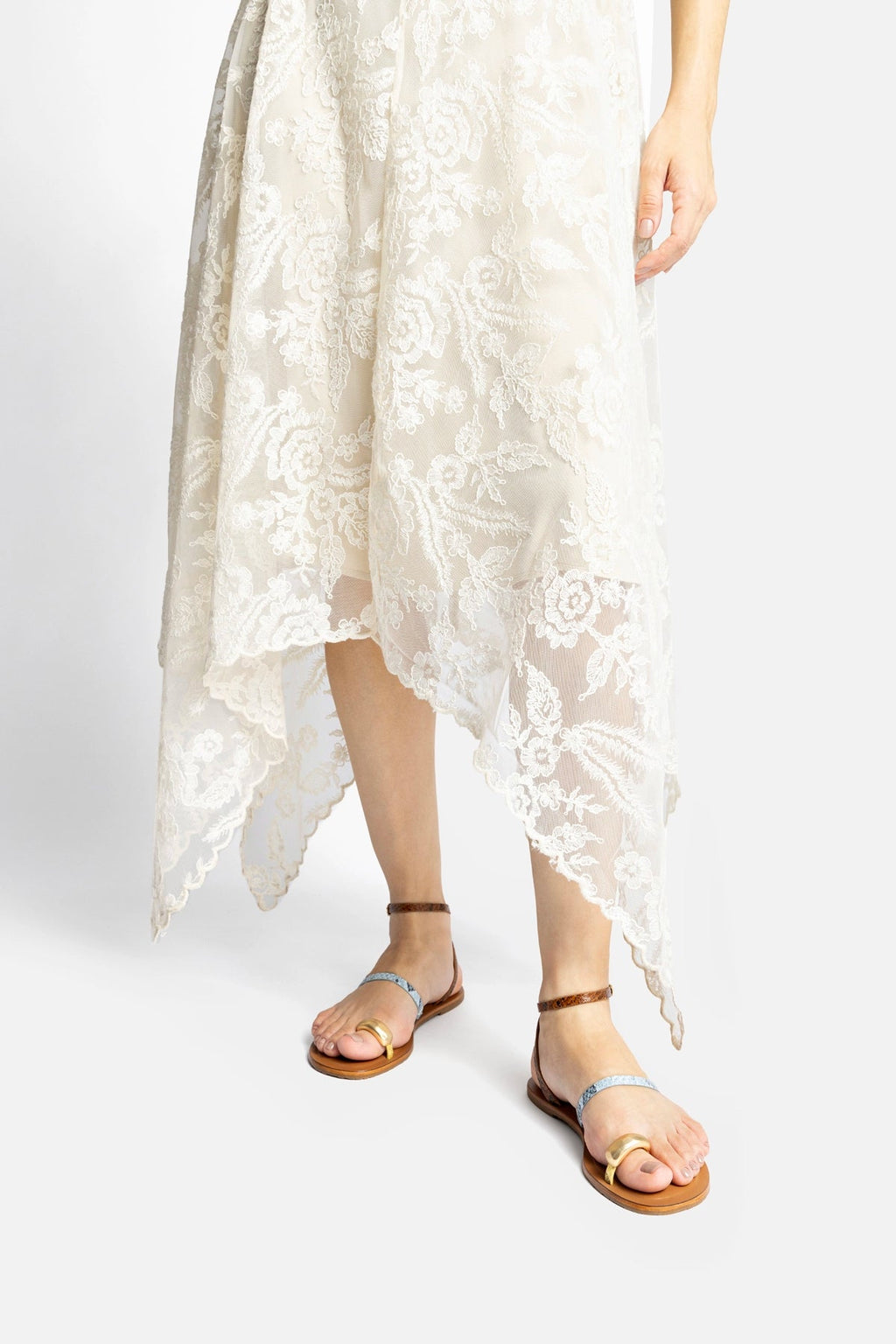 Larroude Biarritz Flat Sandal In Lemonade, Maya and Oud Python Embossed Leather