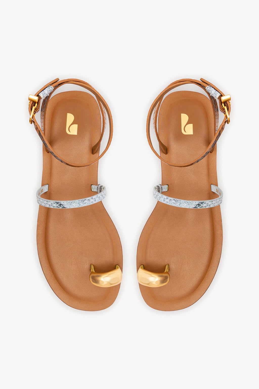 Larroude Biarritz Flat Sandal In Lemonade, Maya and Oud Python Embossed Leather