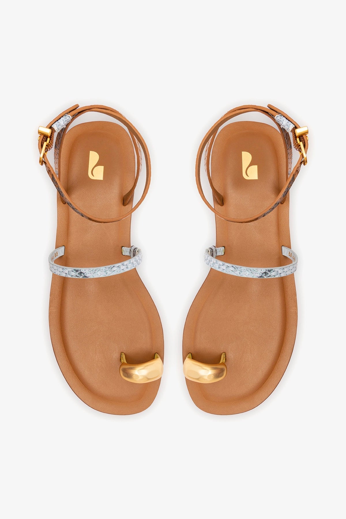 Larroude Biarritz Flat Sandal In Lemonade, Maya and Oud Python Embossed Leather