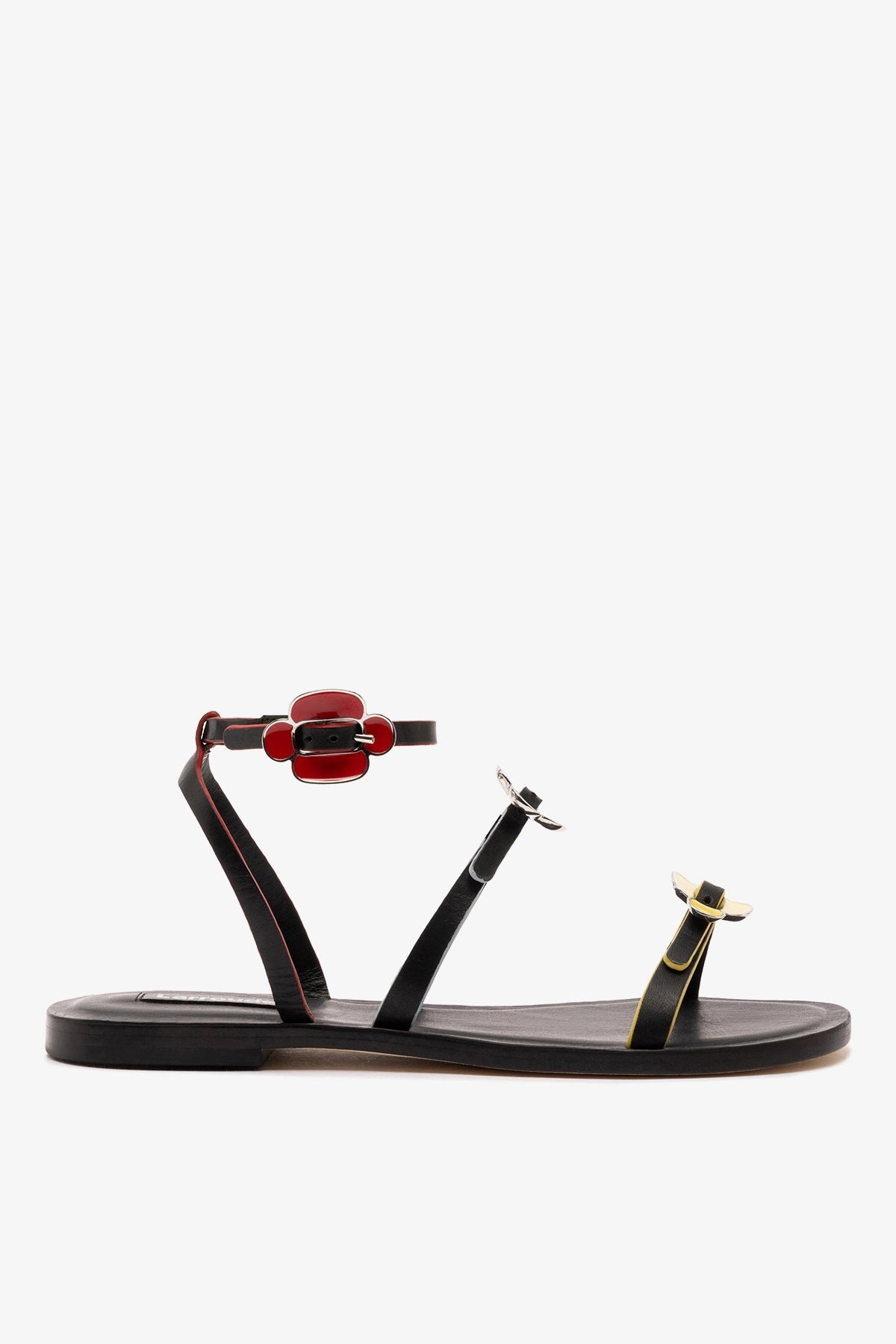 Larroude Tinx Flat Sandal In Black Leather