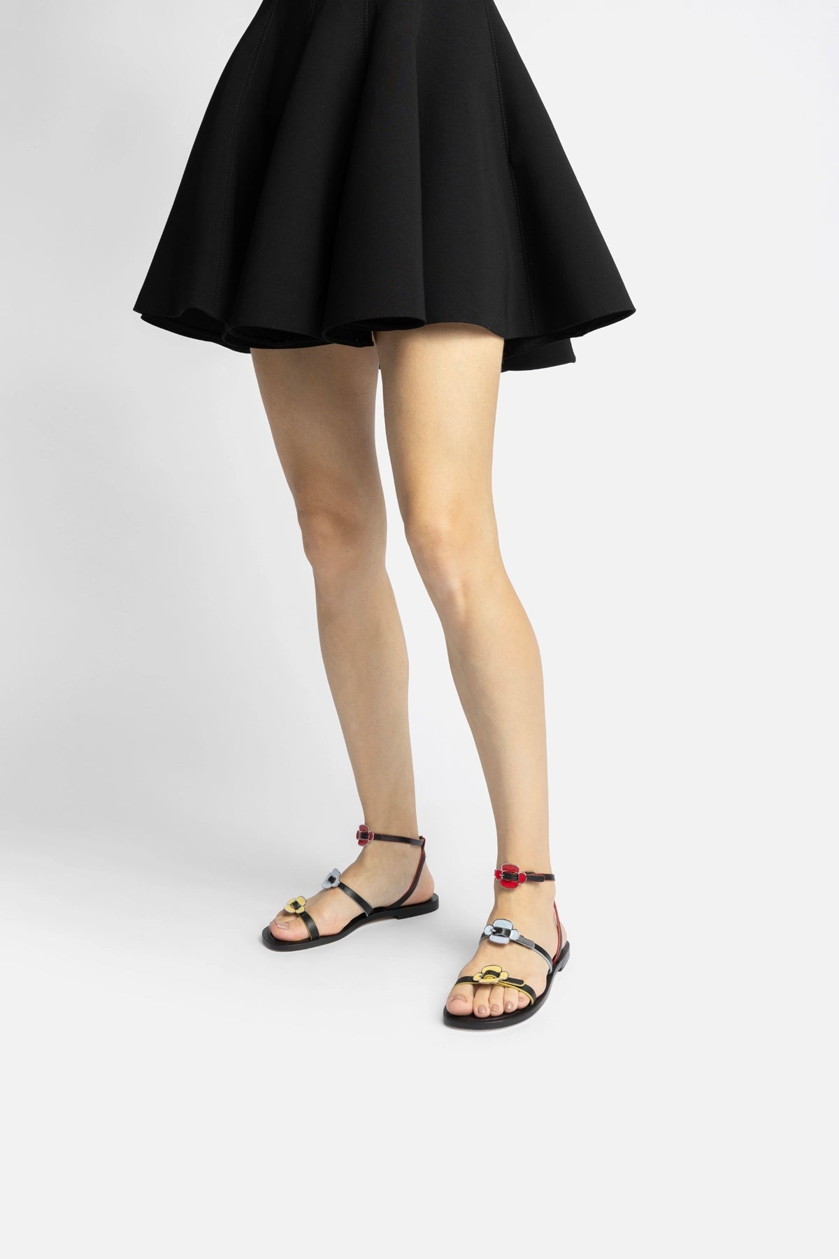 Larroude Tinx Flat Sandal In Black Leather