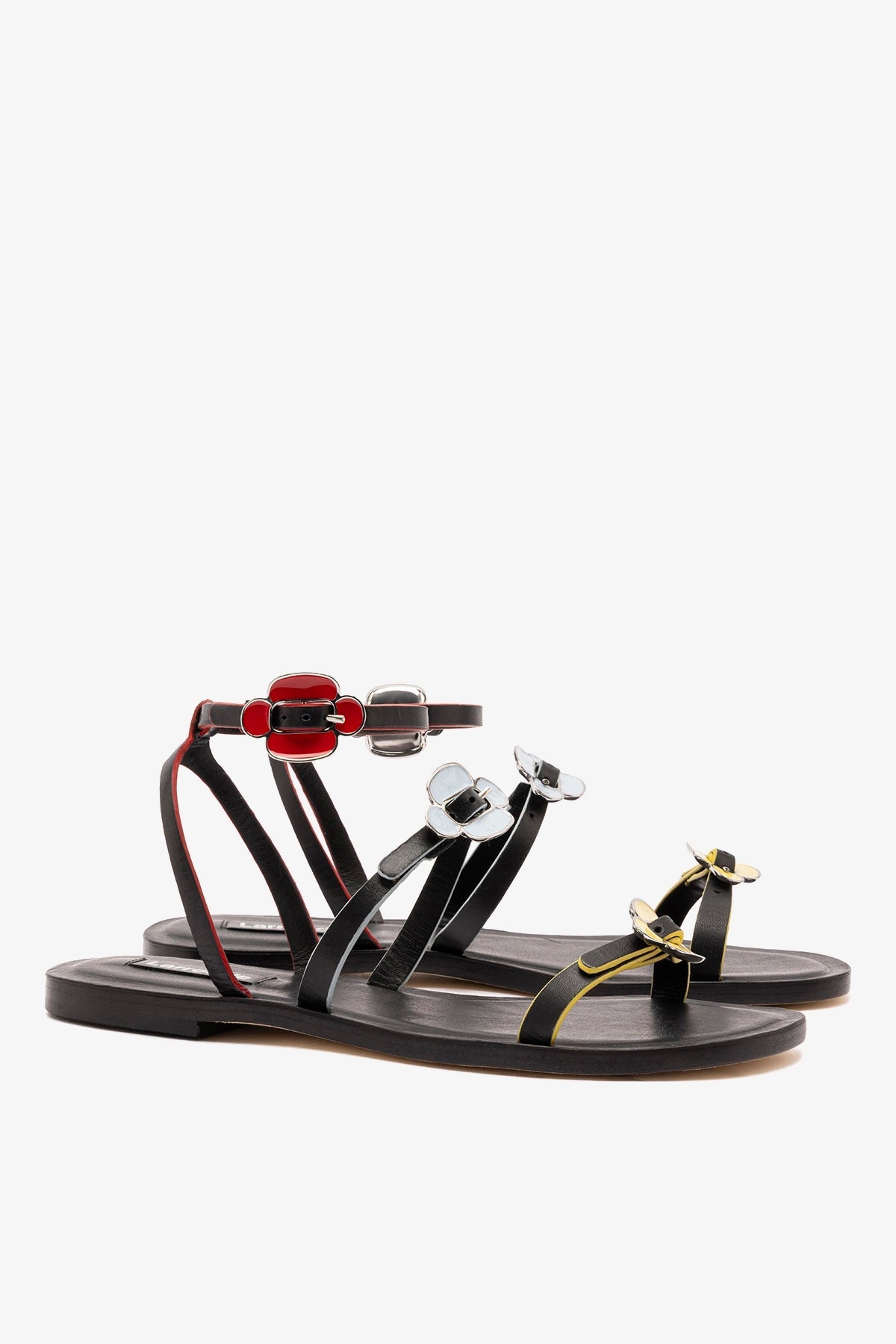 Larroude Tinx Flat Sandal In Black Leather