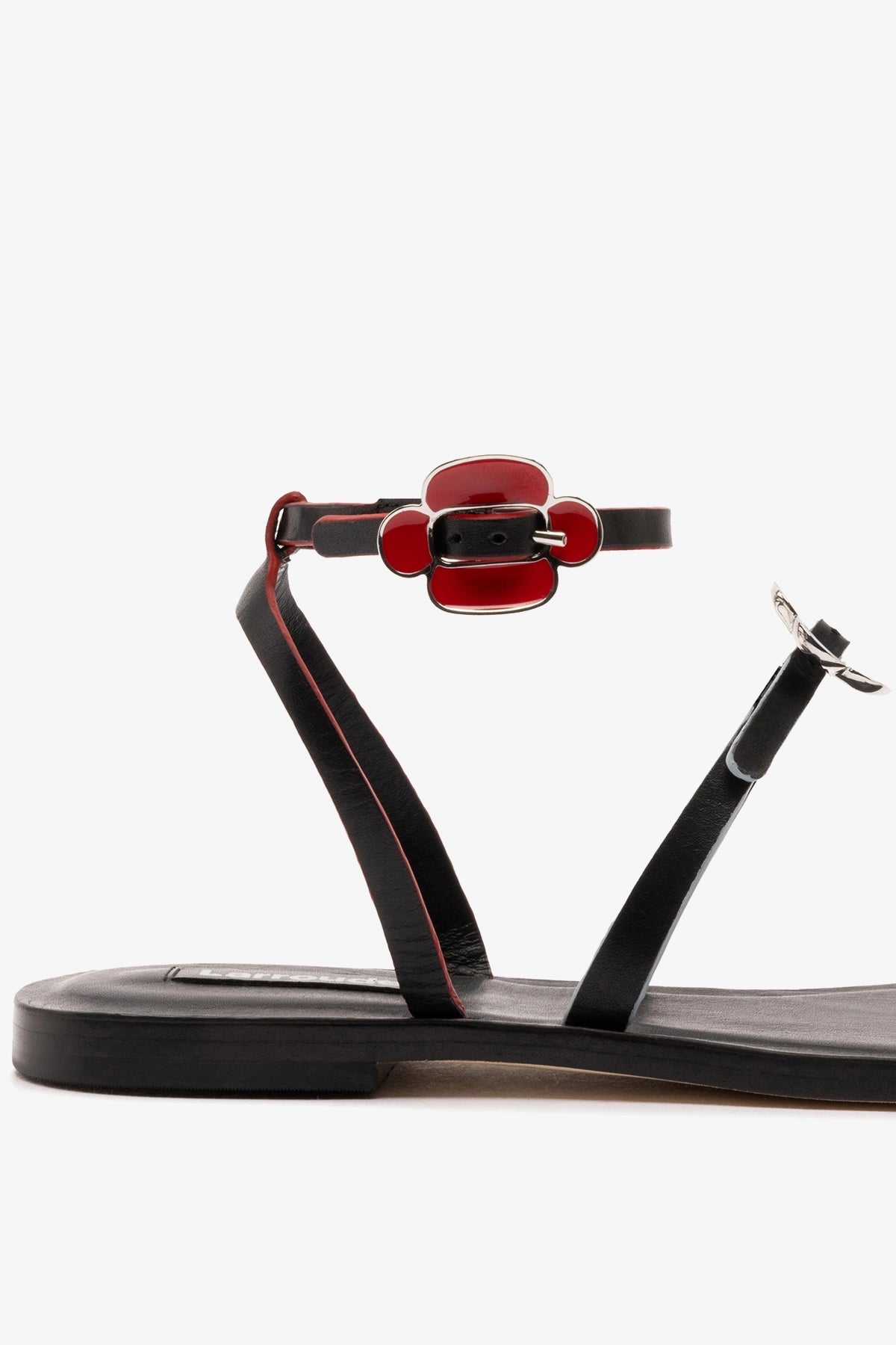 Larroude Tinx Flat Sandal In Black Leather