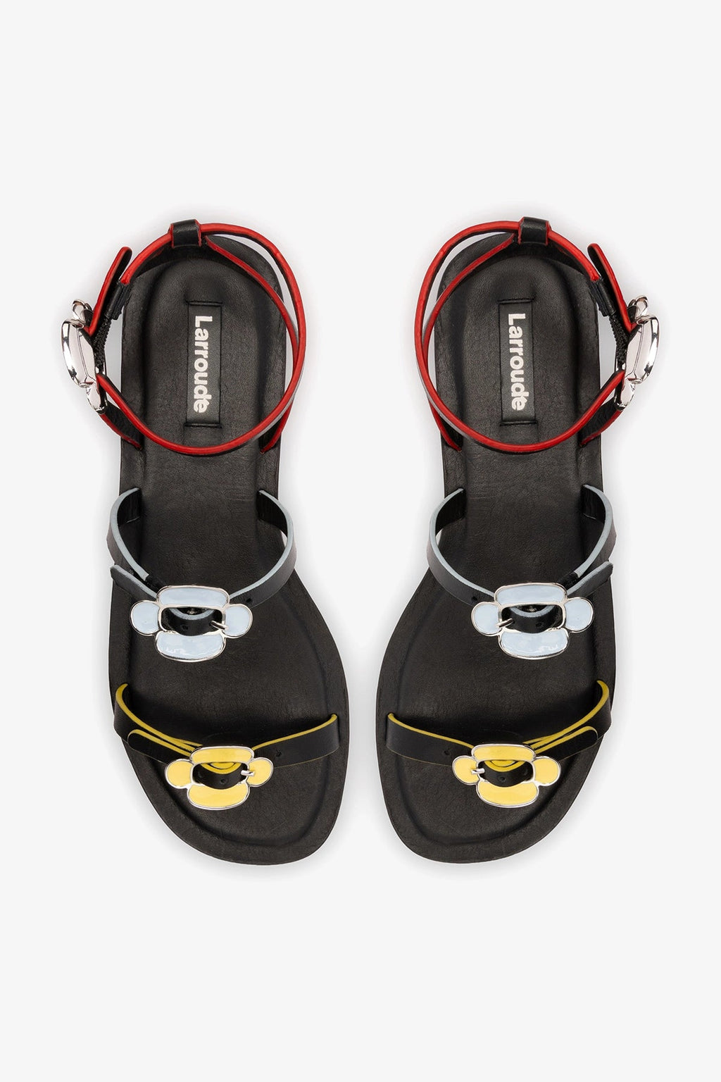 Larroude Tinx Flat Sandal In Black Leather