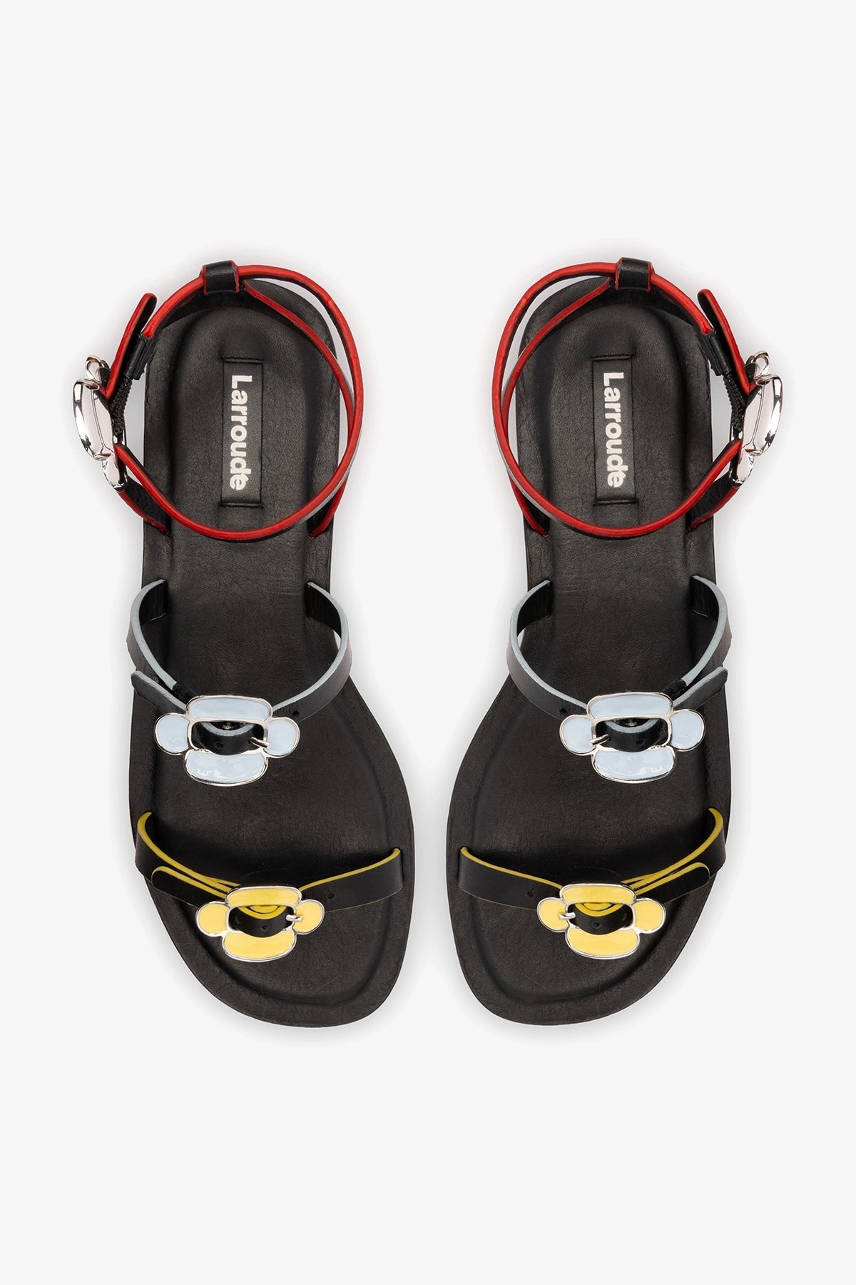 Larroude Tinx Flat Sandal In Black Leather
