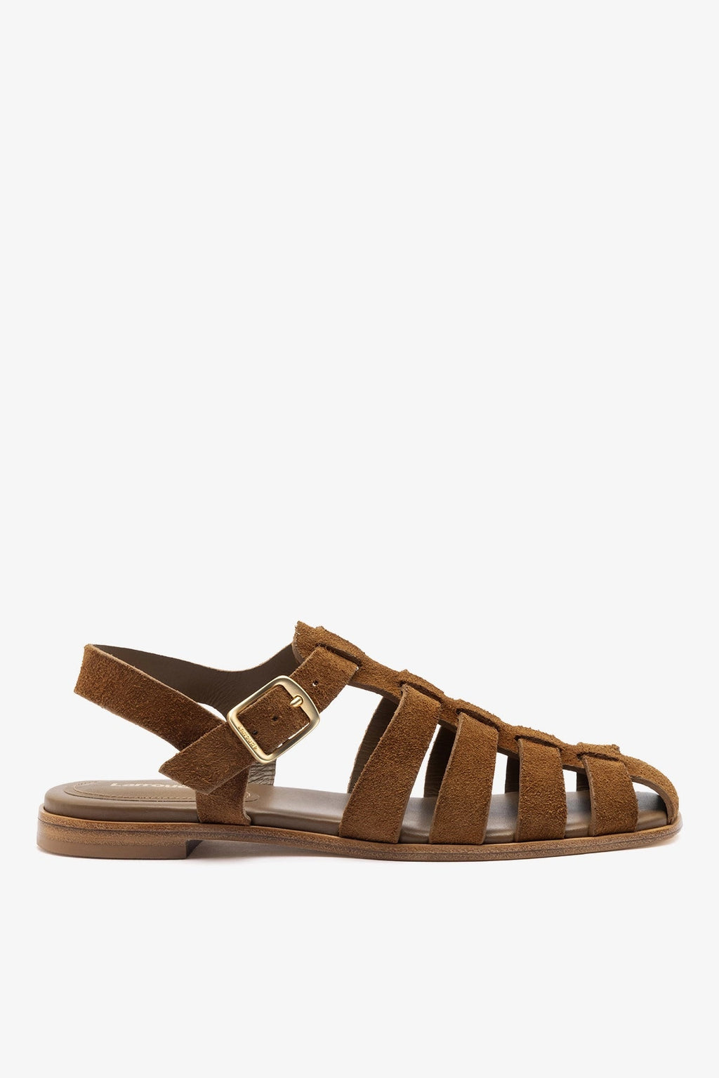 Larroude Stevie Flat Sandal In Russet Suede