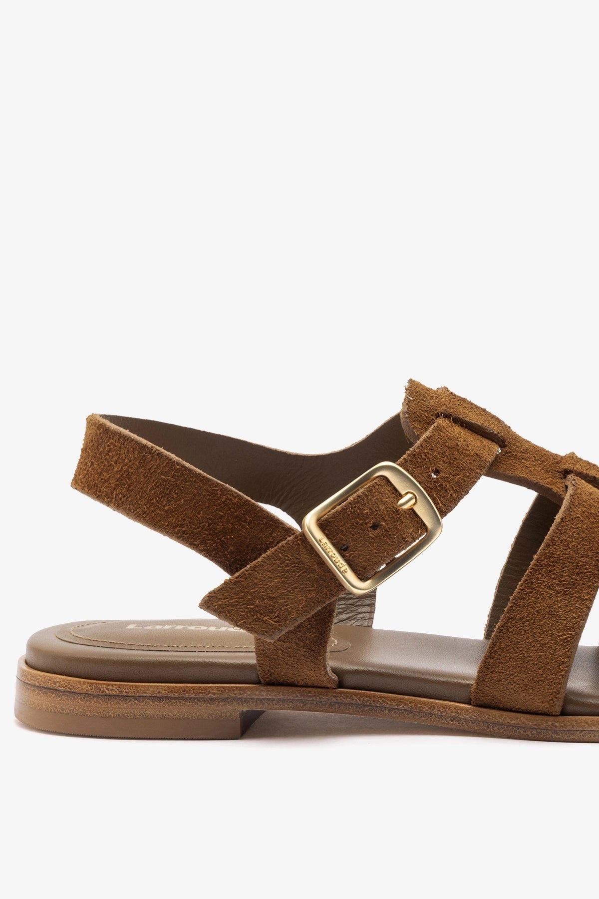 Larroude Stevie Flat Sandal In Russet Suede