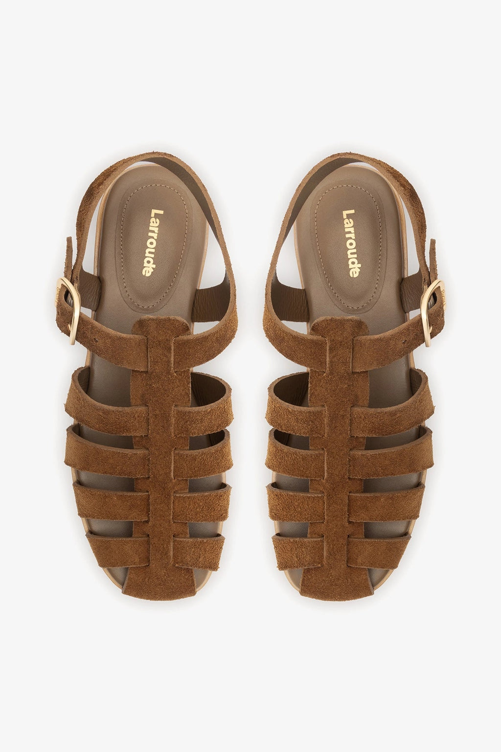 Larroude Stevie Flat Sandal In Russet Suede