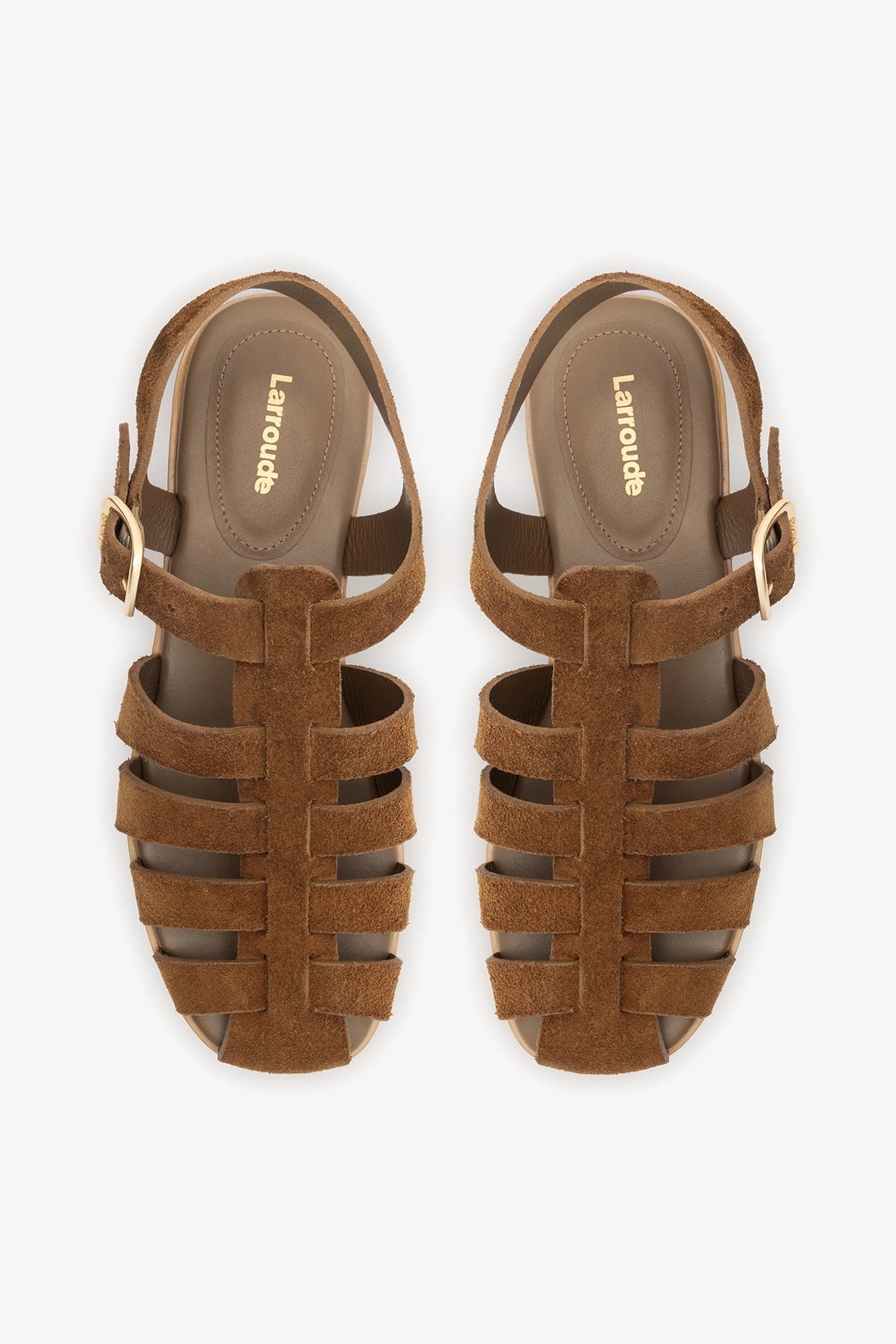 Larroude Stevie Flat Sandal In Russet Suede