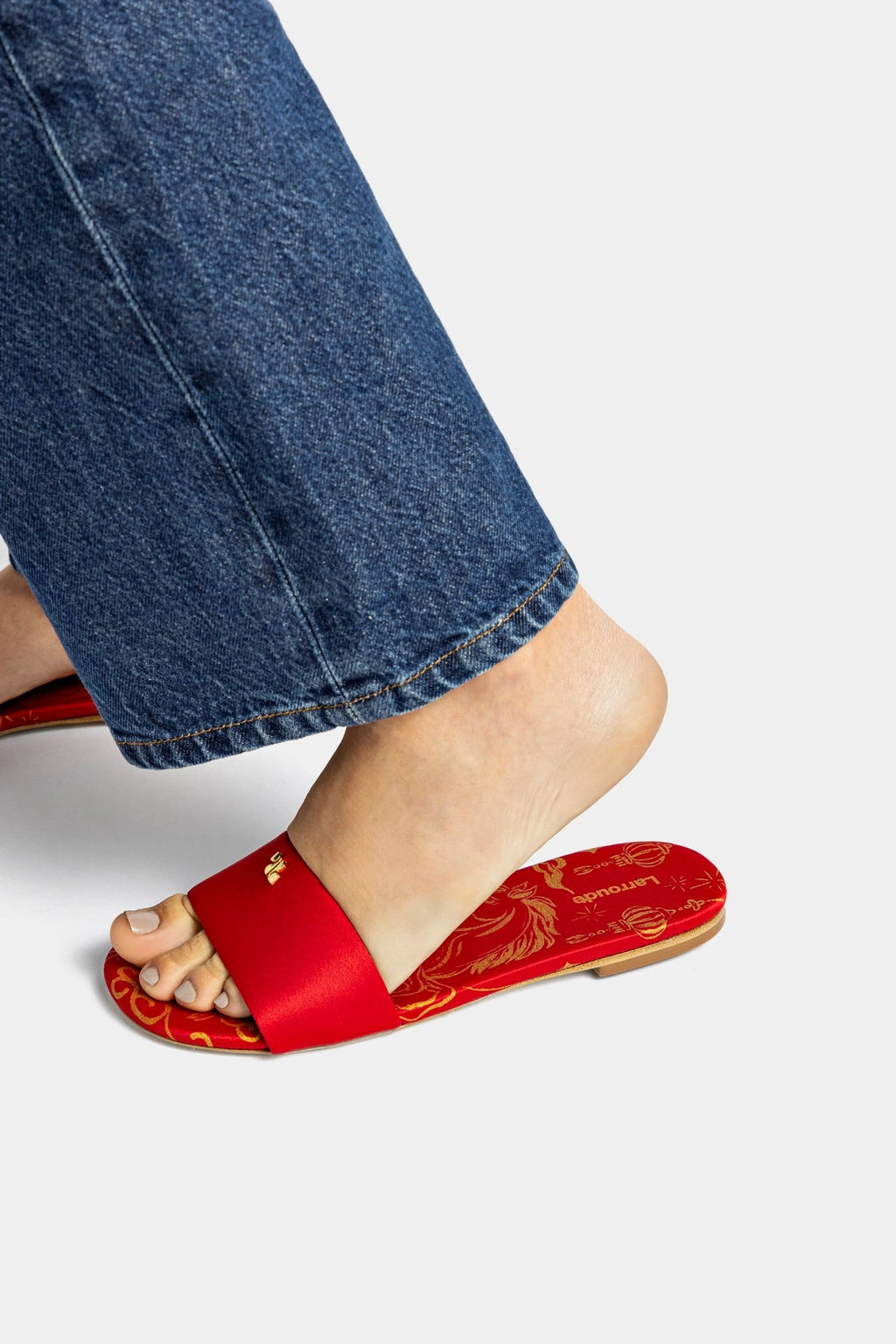 Larroude Ivy Flat In Cherry Satin
