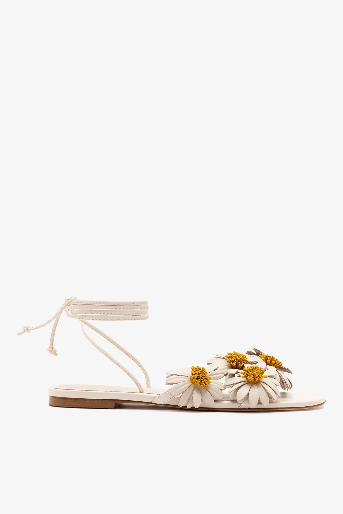 Larroude Fiore Flat Sandal Ivory Leather