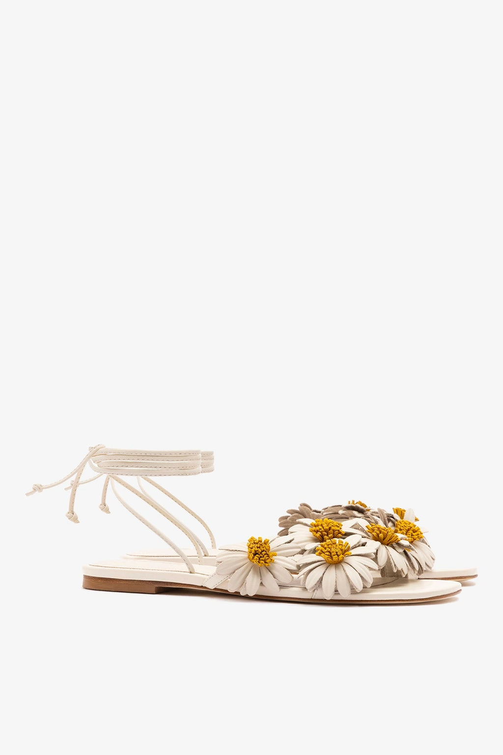 Larroude Fiore Flat Sandal Ivory Leather