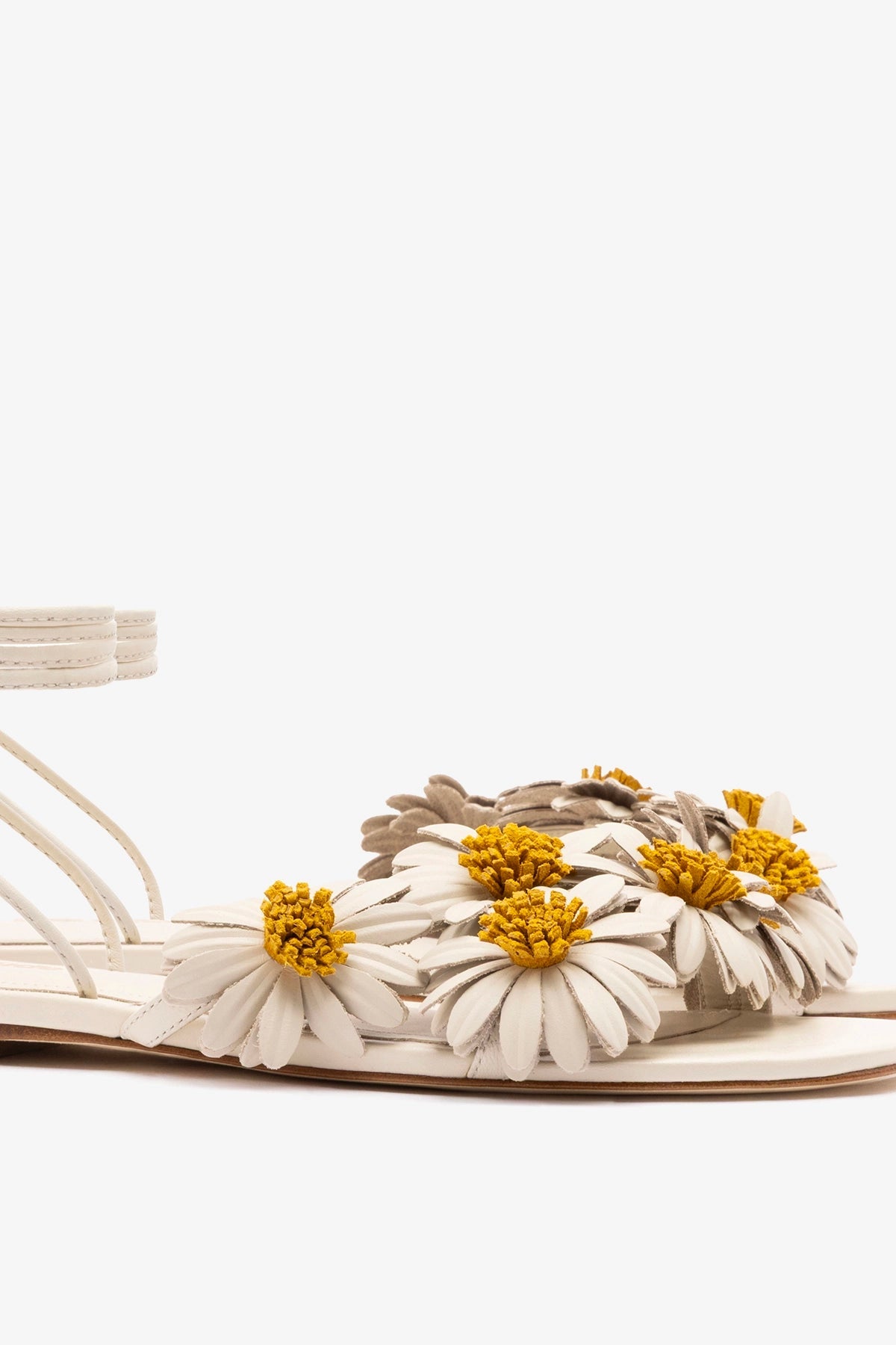 Larroude Fiore Flat Sandal Ivory Leather
