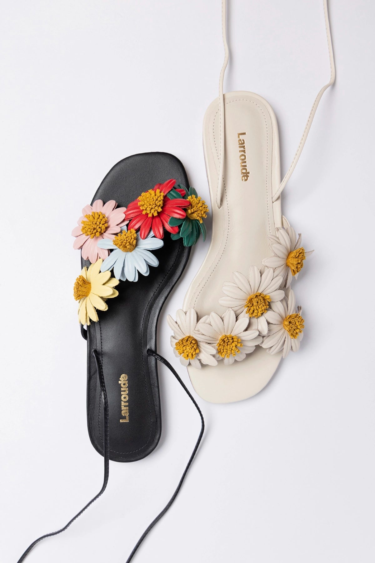 Larroude Fiore Flat Sandal Ivory Leather
