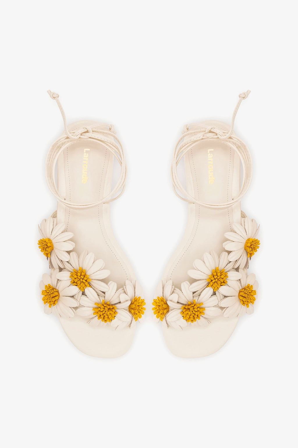 Larroude Fiore Flat Sandal Ivory Leather