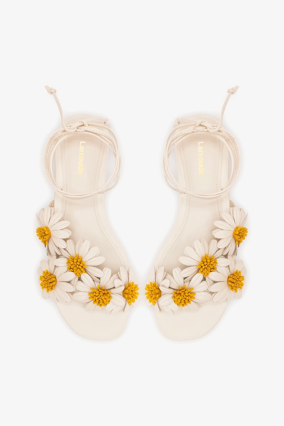 Larroude Fiore Flat Sandal Ivory Leather