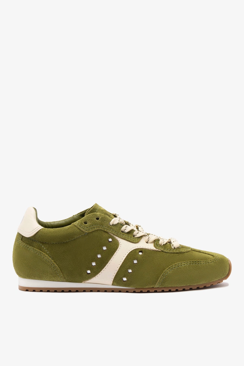Larroude Stella Sneaker In Seaweed Suede and Ivory Leather