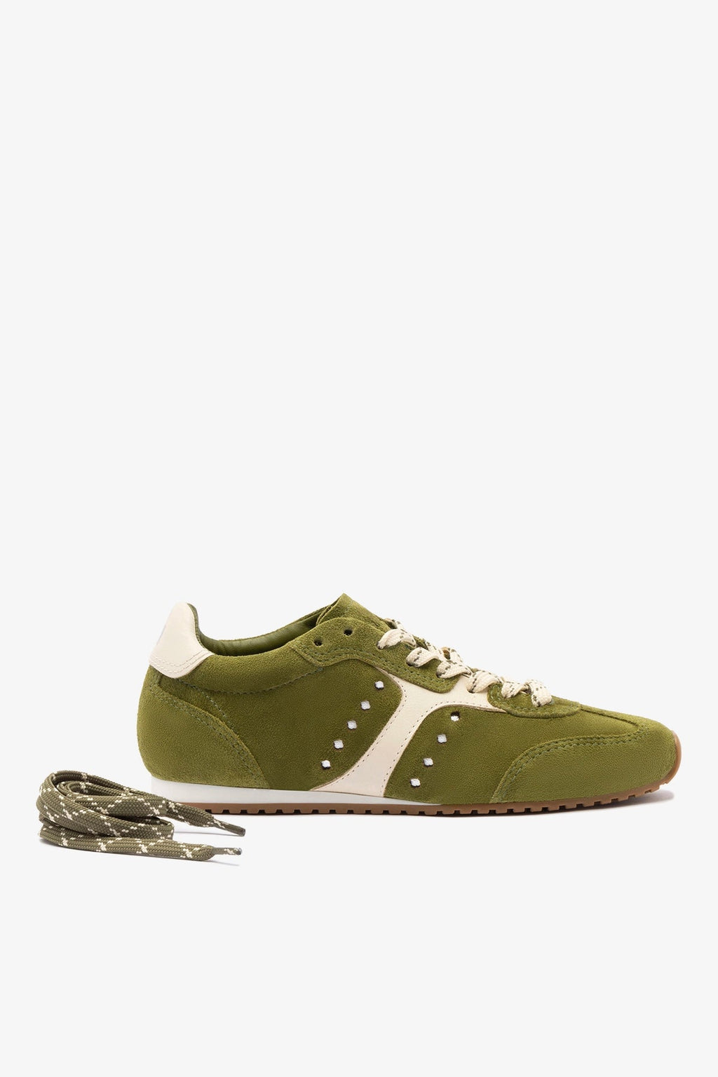 Larroude Stella Sneaker In Seaweed Suede and Ivory Leather
