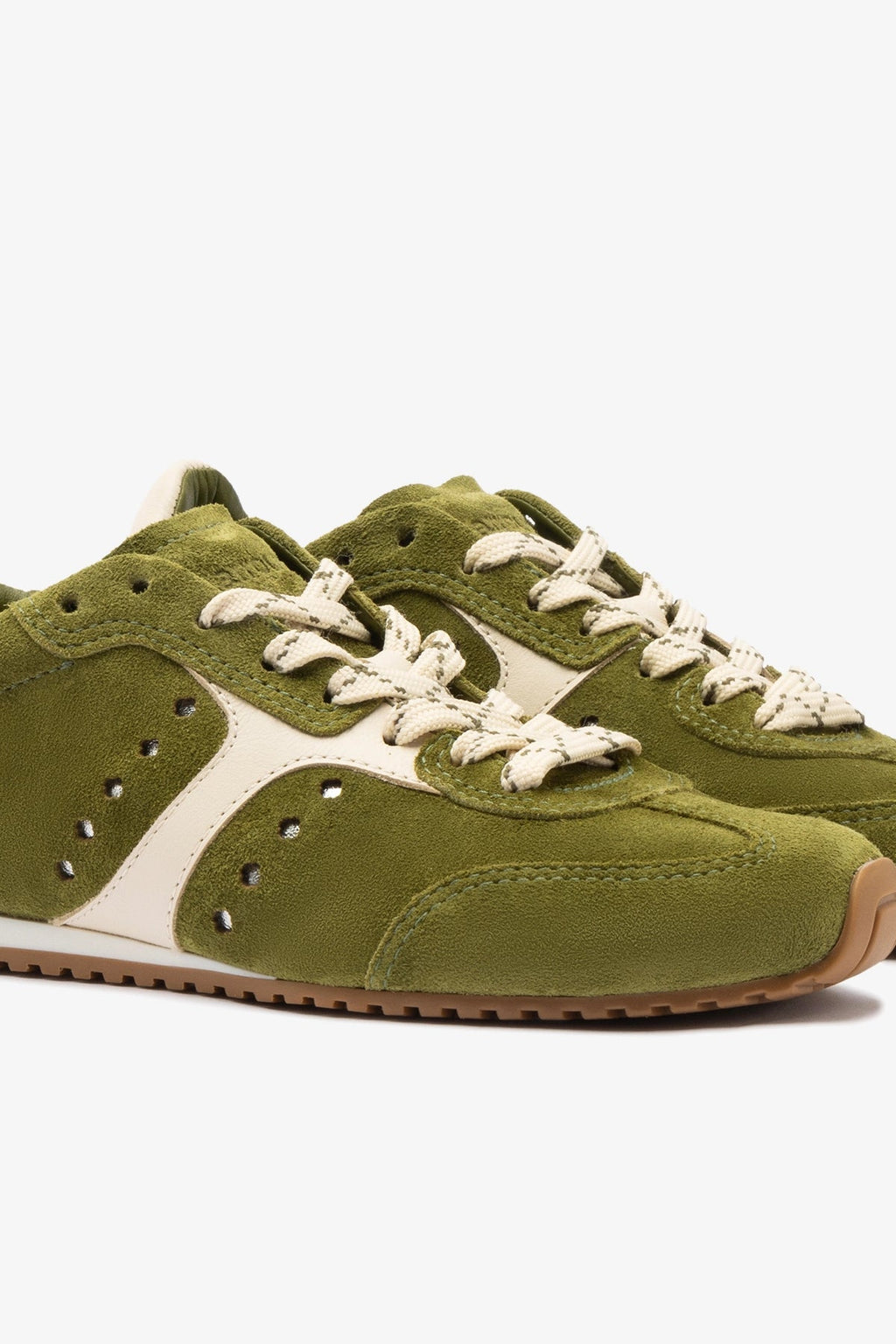 Larroude Stella Sneaker In Seaweed Suede and Ivory Leather