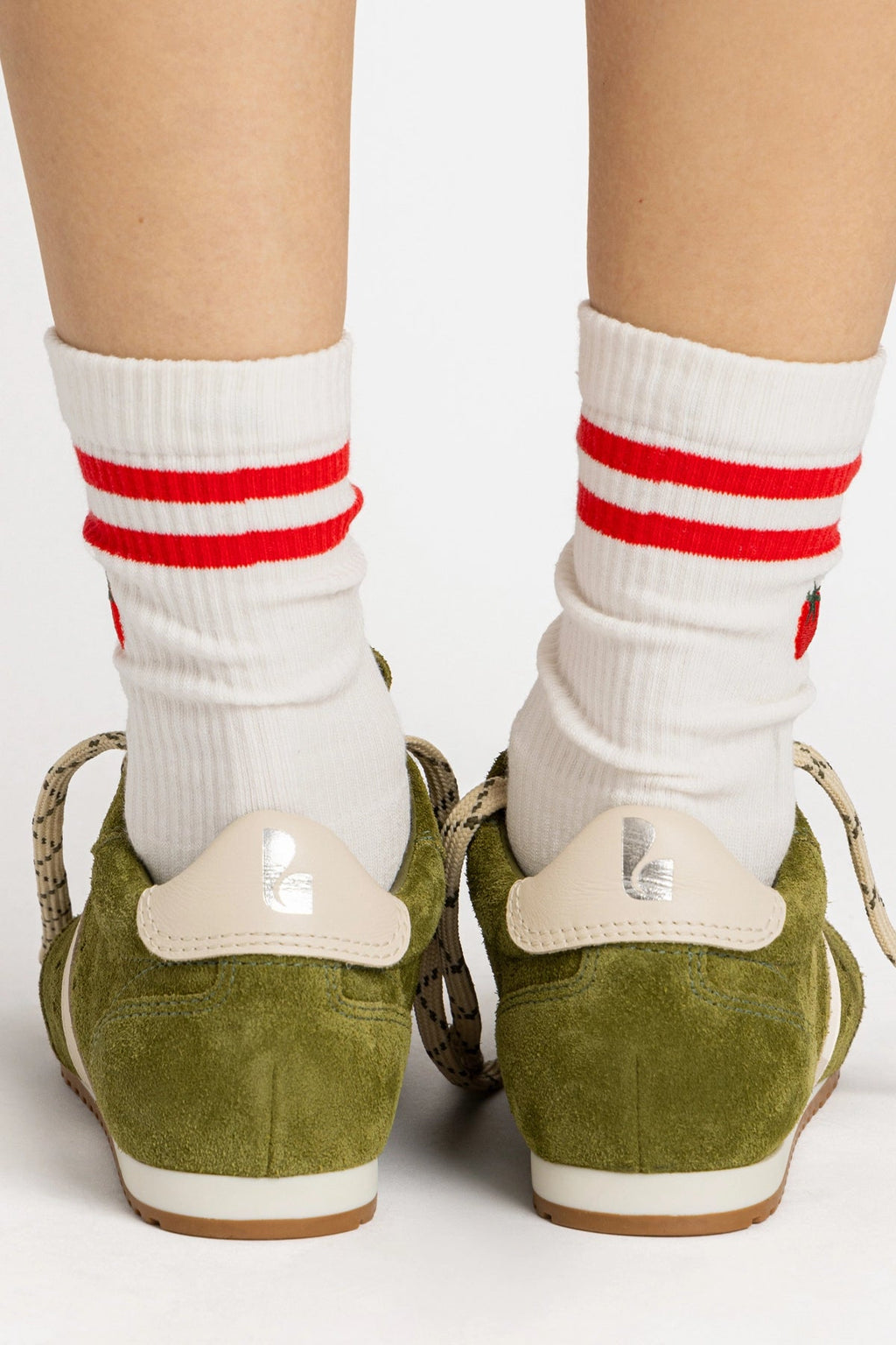 Larroude Stella Sneaker In Seaweed Suede and Ivory Leather
