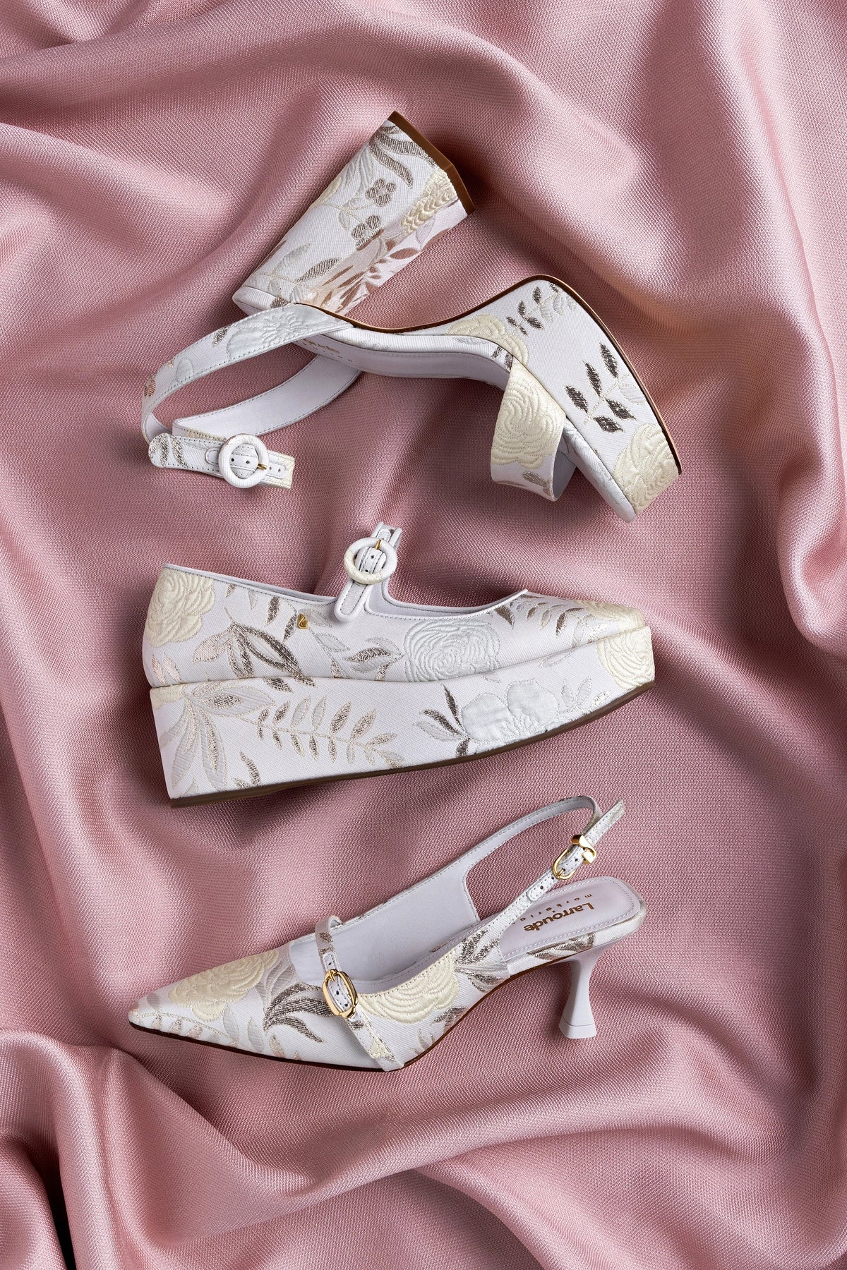 Larroude Larroudé x Markarian Dolly Sandal In Yvette Ivory Brocade