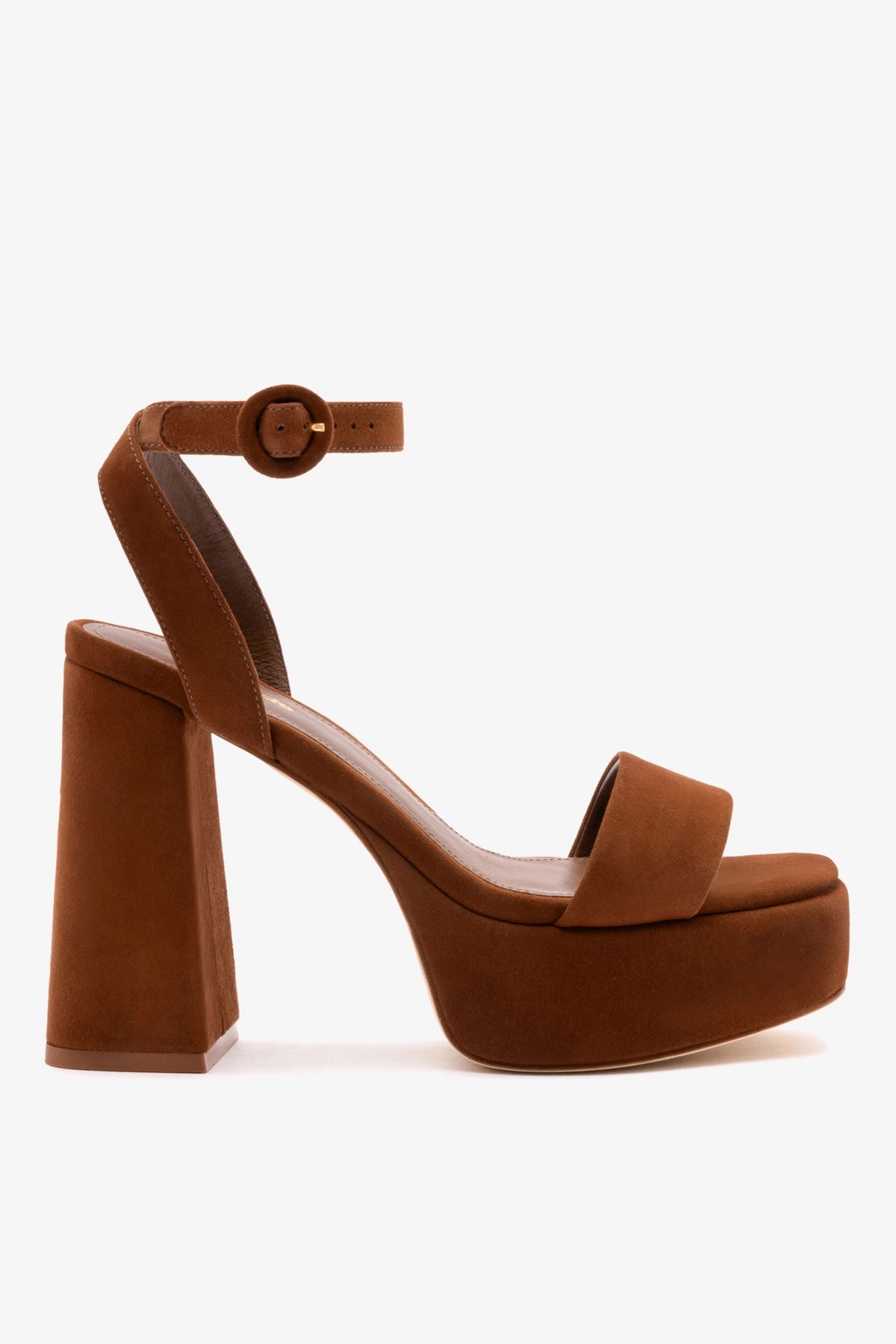 Larroude Dolly Sandal In Burnt Umber Suede