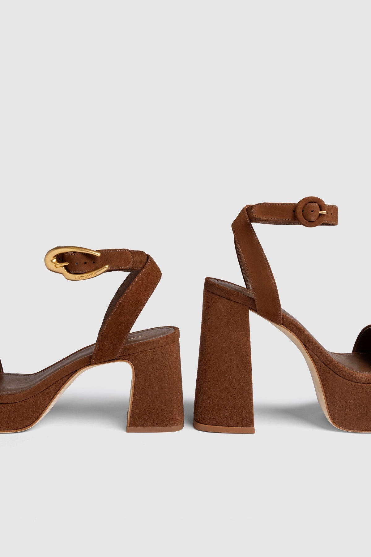 Larroude Dolly Sandal In Burnt Umber Suede