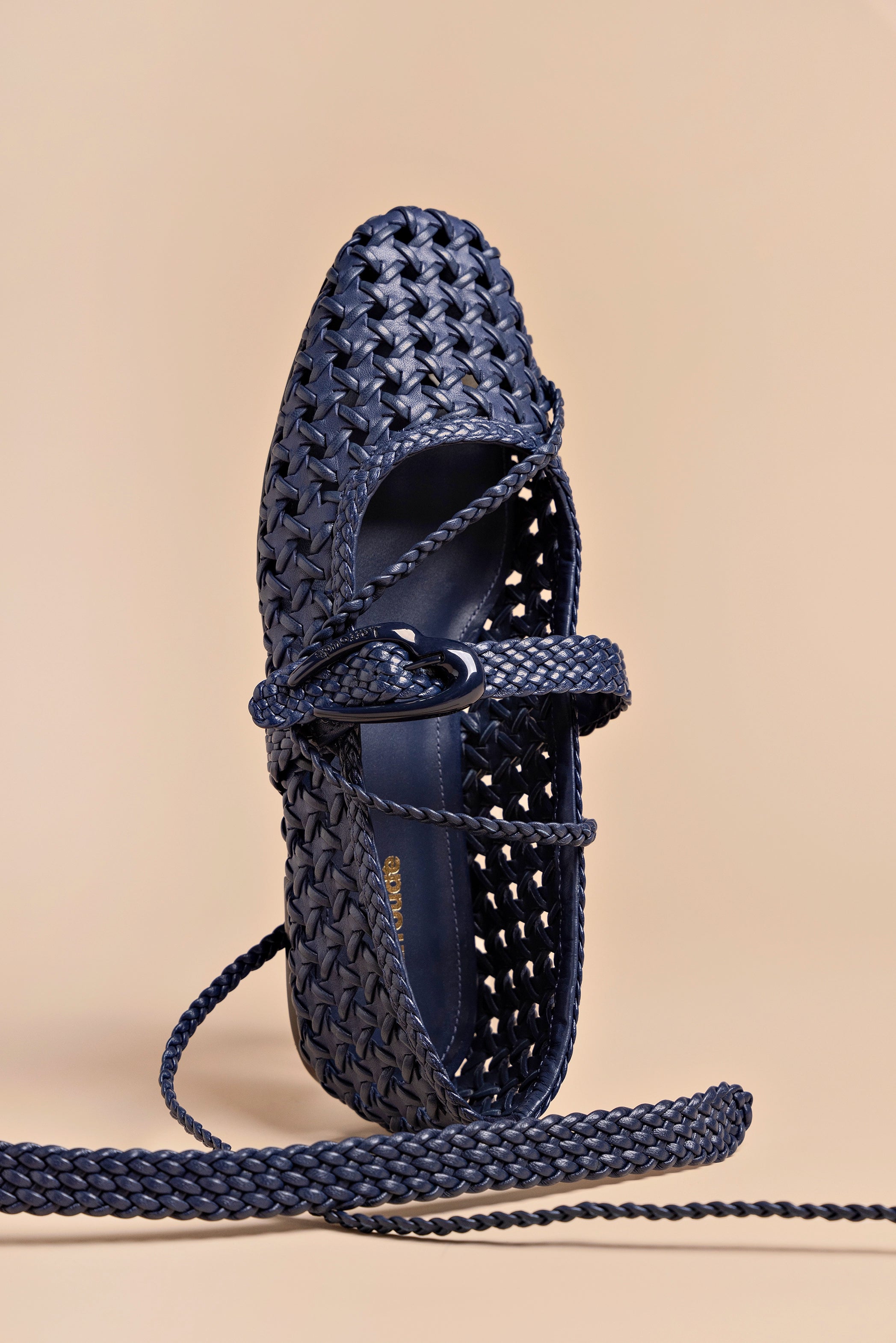 Larroude Verona New Macrame Ballet Flat In Navy Leather