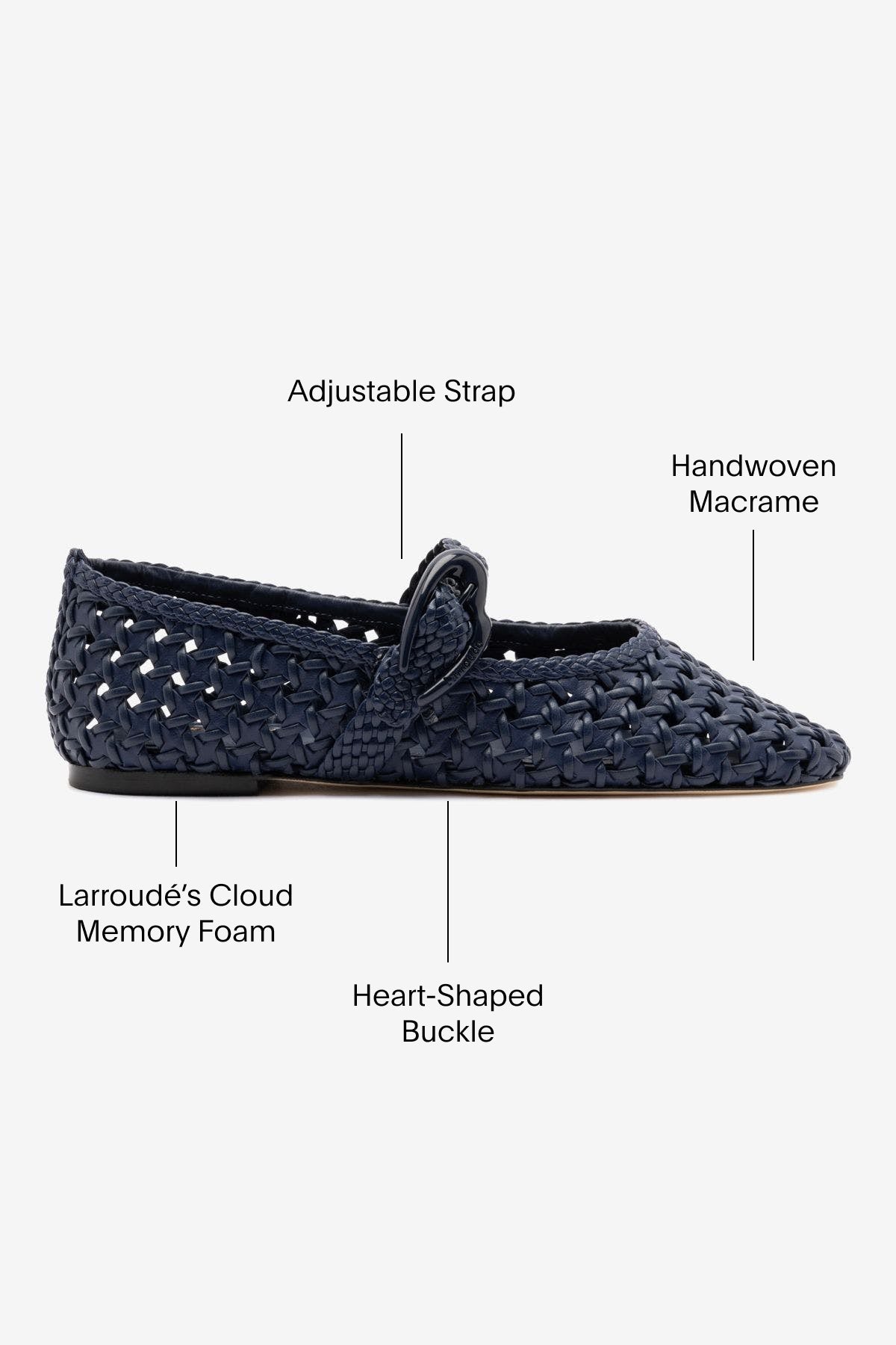 Larroude Verona New Macrame Ballet Flat In Navy Leather