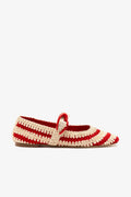 Larroude Verona Crochet Ballet Flat In Scarlet and Ivory Crochet
