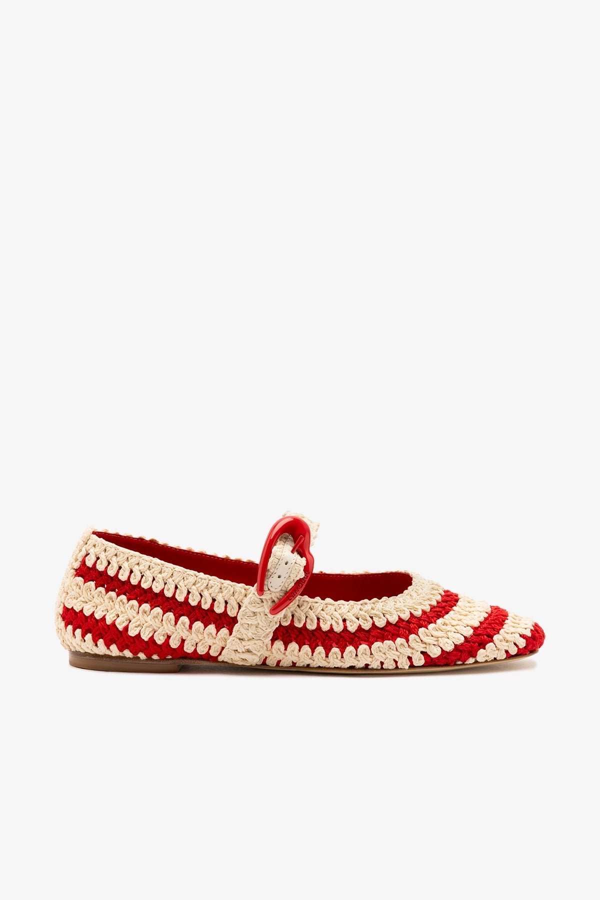 Larroude Verona Crochet Ballet Flat In Scarlet and Ivory Crochet
