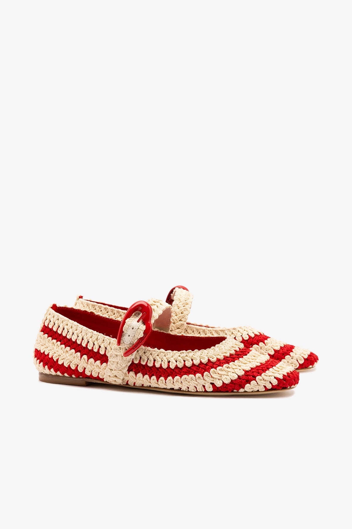 Larroude Verona Crochet Ballet Flat In Scarlet and Ivory Crochet